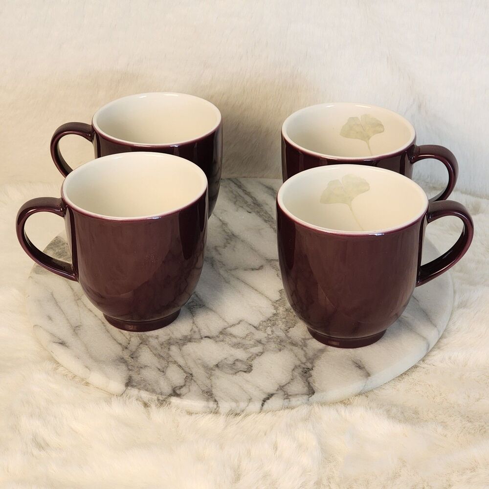 VTG Set Of 4 Portmeirion Ginkgo Coffee Tea Mugs Eggplant Color HTF